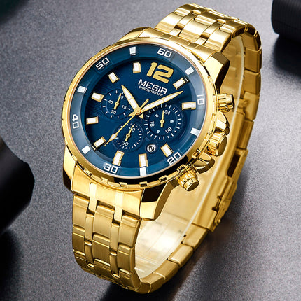 Relojes de pulsera de acero inoxidable de lujo para hombres con cronógrafo