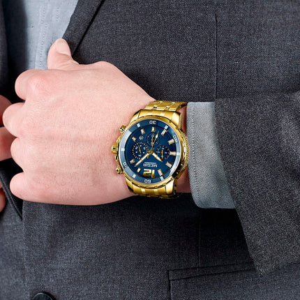 Relojes de pulsera de acero inoxidable de lujo para hombres con cronógrafo